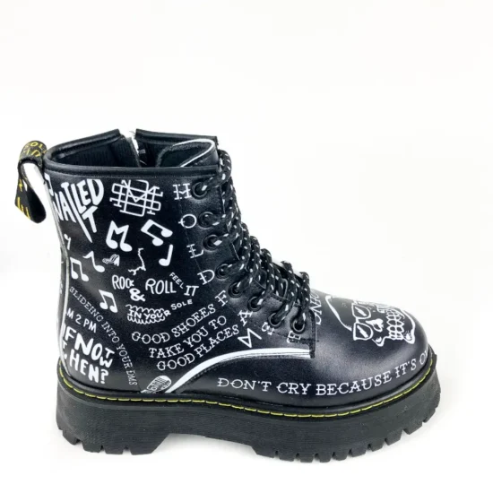 Черни кожени дамски боти с надписи Graffiti 10063BL /