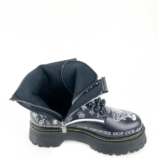 Черни кожени дамски боти с надписи Graffiti 10063BL /