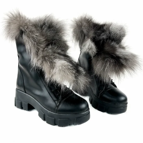 Дамски боти с пух Foxy сив естествен косъм 10077SI /