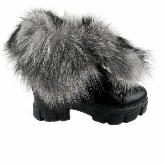 Дамски боти с пух Foxy сив естествен косъм 10077SI /