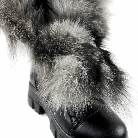 Дамски боти с пух Foxy сив естествен косъм 10077SI /