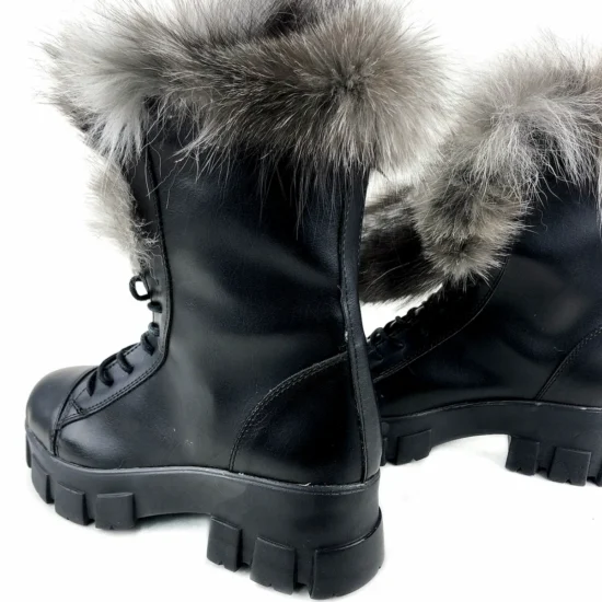 Дамски боти с пух Foxy сив естествен косъм 10077SI /