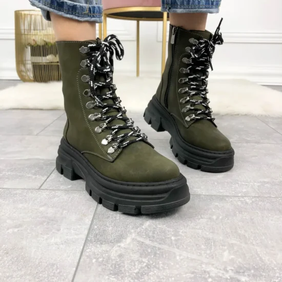 Дамски зелени кубинки с връзки Hasselt 10068GR /