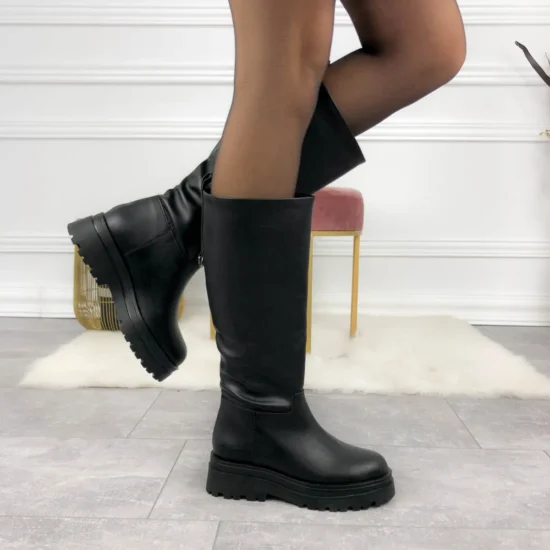 Дамски черни ботуши от мека еко кожа Nova 10069BL /