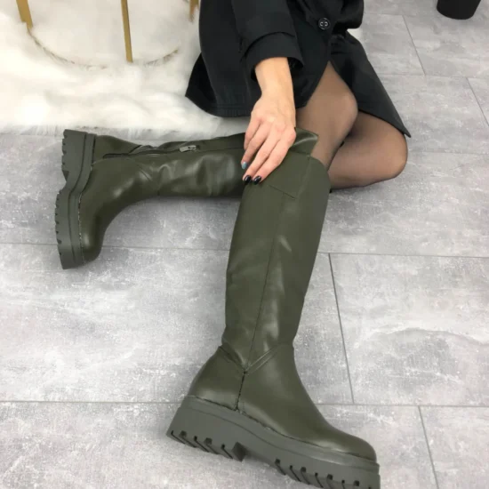 Дамски зелени ботуши от мека еко кожа Paulo 10071GR /