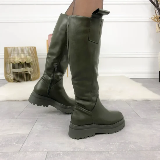 Дамски зелени ботуши от мека еко кожа Paulo 10071GR /