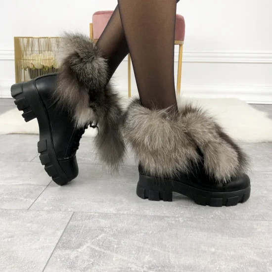 Alternative view of Дамски боти с пух Foxy сив естествен косъм 10077SI