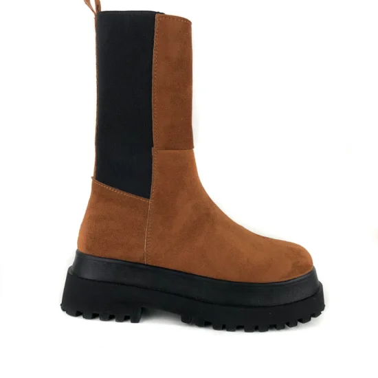 Велурени боти с ластик и равна платформа Zara в кафяв цвят 10062NW /