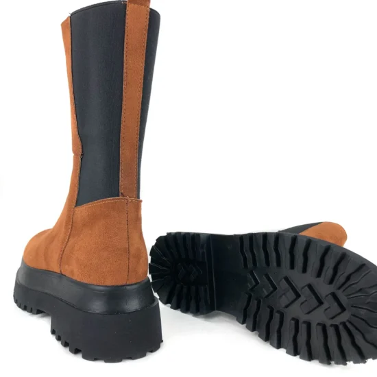 Велурени боти с ластик и равна платформа Zara в кафяв цвят 10062NW /