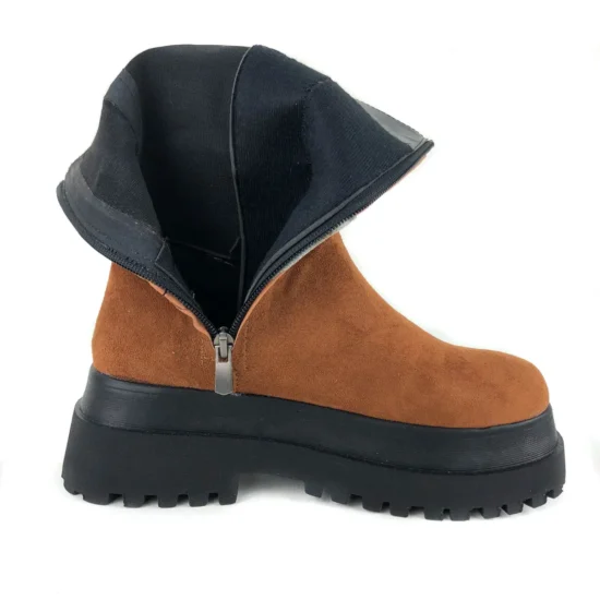 Велурени боти с ластик и равна платформа Zara в кафяв цвят 10062NW /