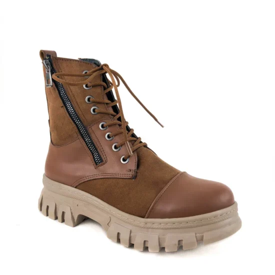 Дамски кафяви кубинки от еко кожа и велур Cotia 10113NW /