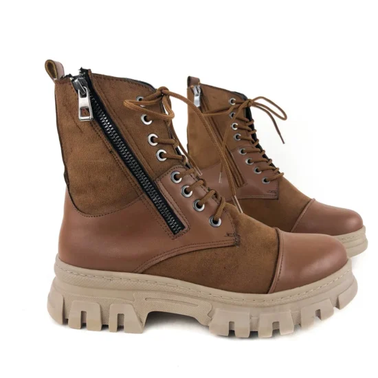 Дамски кафяви кубинки от еко кожа и велур Cotia 10113NW /