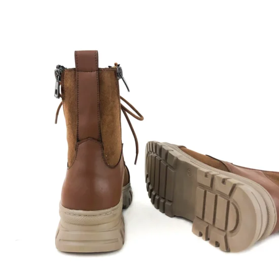 Дамски кафяви кубинки от еко кожа и велур Cotia 10113NW /