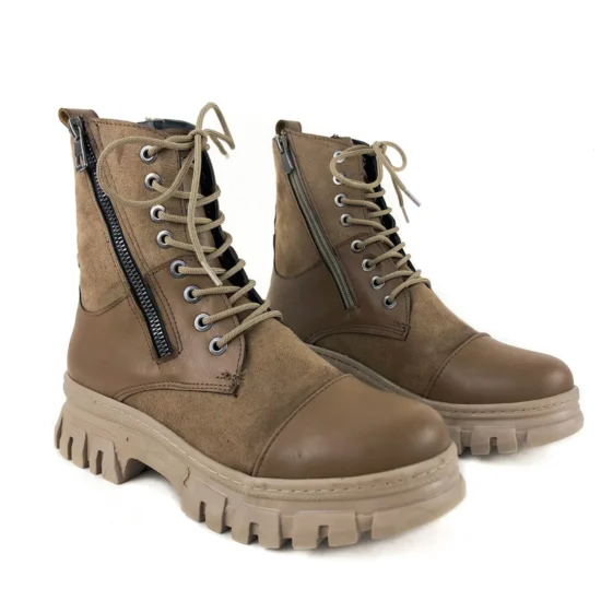 Дамски бежови кубинки от еко кожа и велур Cotia 10113EE /