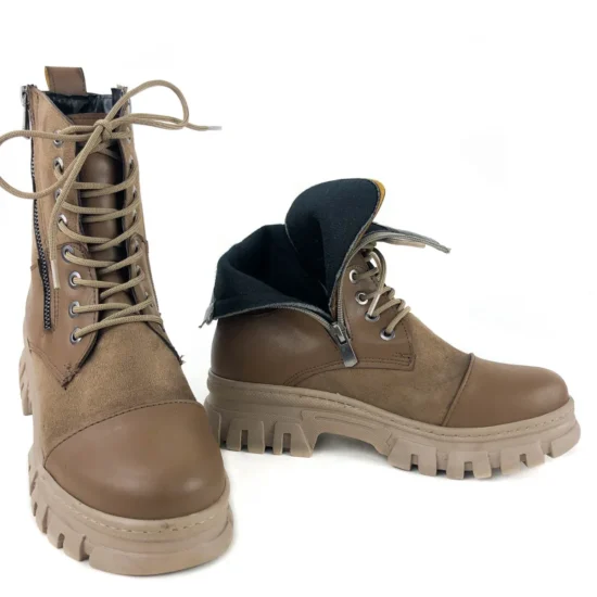 Дамски бежови кубинки от еко кожа и велур Cotia 10113EE /