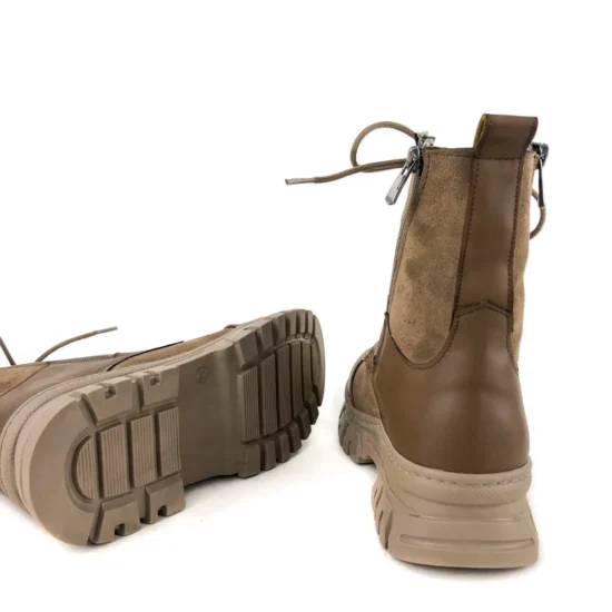 Дамски бежови кубинки от еко кожа и велур Cotia 10113EE /