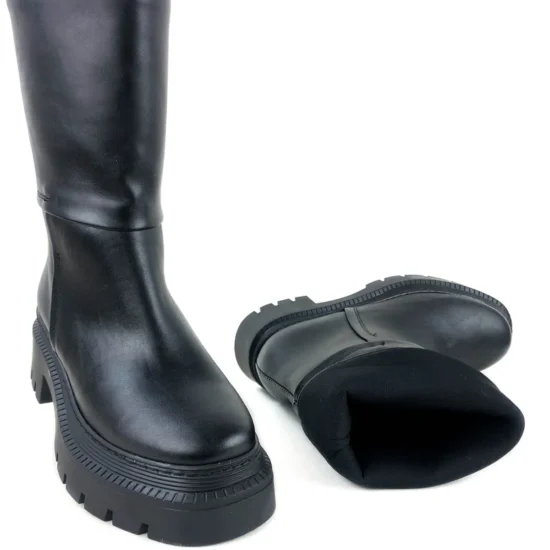 Дамски черни боти от мека еко кожа Barbara 10107BL /