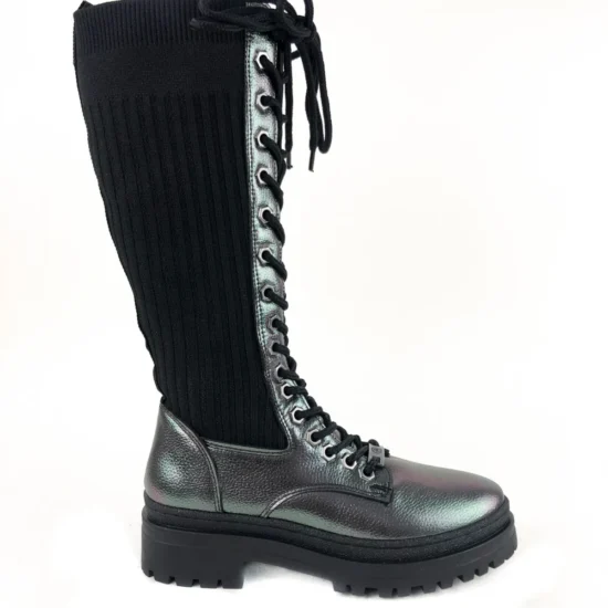 Дамски ботуши тип чорап под коляното Petrolina 10095SI в сребрист цвят /