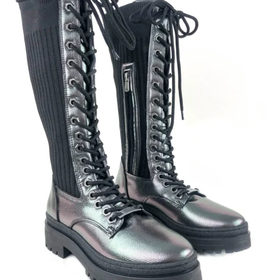 Дамски ботуши тип чорап под коляното Petrolina 10095SI в сребрист цвят /