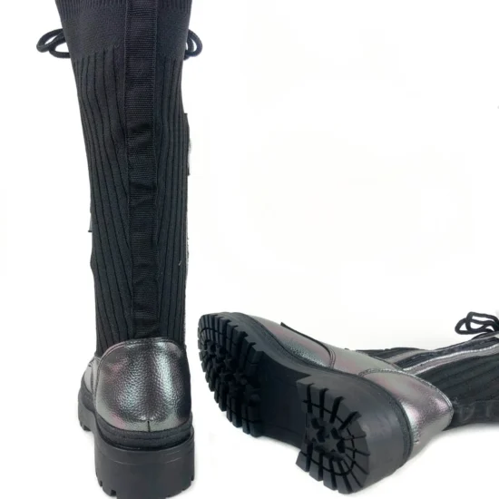 Дамски ботуши тип чорап под коляното Petrolina 10095SI в сребрист цвят /