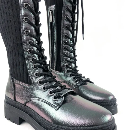 Дамски ботуши тип чорап под коляното Petrolina 10095SI в сребрист цвят /