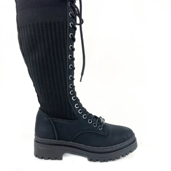 Дамски ботуши тип чорап под коляното Petrolina 10095BL в черен цвят /