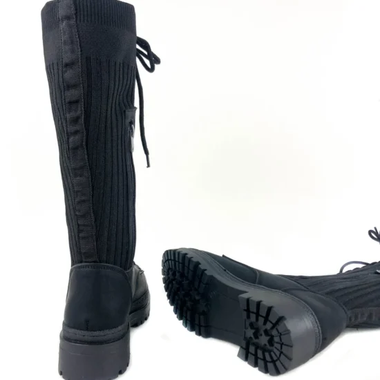 Дамски ботуши тип чорап под коляното Petrolina 10095BL в черен цвят /