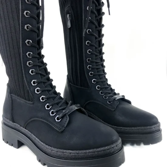 Дамски ботуши тип чорап под коляното Petrolina 10095BL в черен цвят /