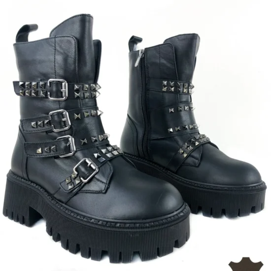 Черни кубинки естествена кожа Sao | Exclusive Collection 10085BL /