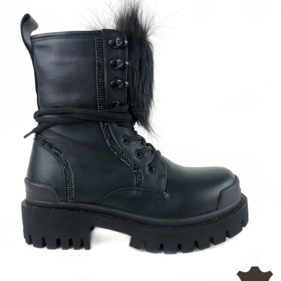 Кубинки естествена кожа с косъм Preto | Exclusive Collection 10086BL /