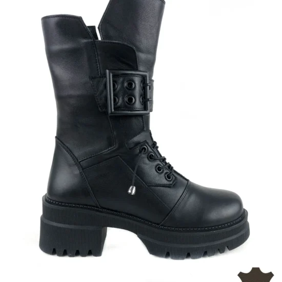 Черни кубинки естествена кожа Porto | Exclusive Collection 10083BL /