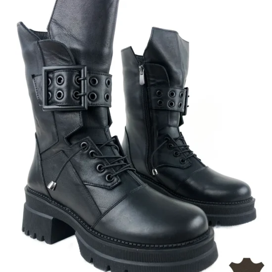 Черни кубинки естествена кожа Porto | Exclusive Collection 10083BL /