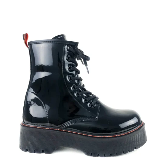 Лачени черни кубинки с висока подметка Santos 10091BL /