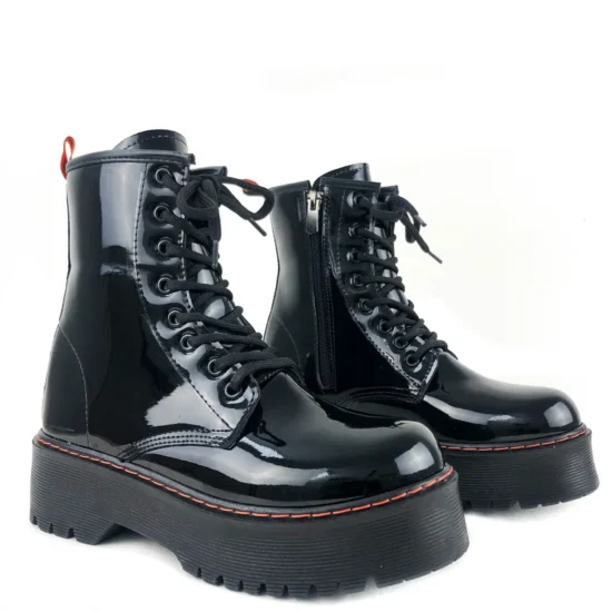 Лачени черни кубинки с висока подметка Santos 10091BL /