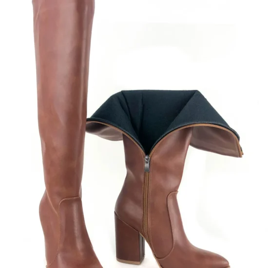 Елегантни ботуши на ток Samara в кафяв цвят 10105NW /