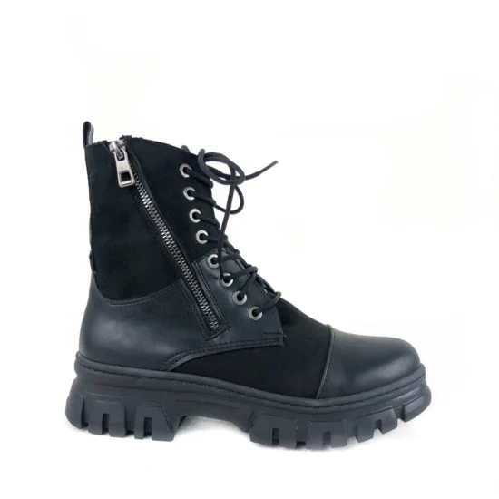 Дамски черни кубинки от еко кожа и велур Cotia 10113BL /