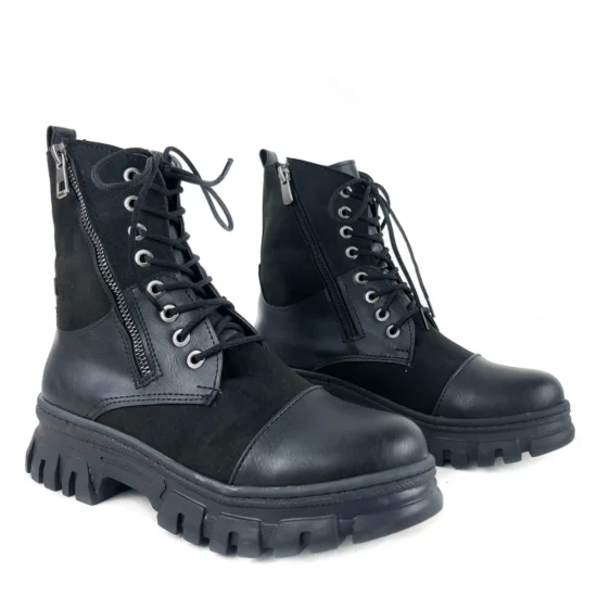 Дамски черни кубинки от еко кожа и велур Cotia 10113BL /