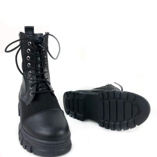 Дамски черни кубинки от еко кожа и велур Cotia 10113BL /