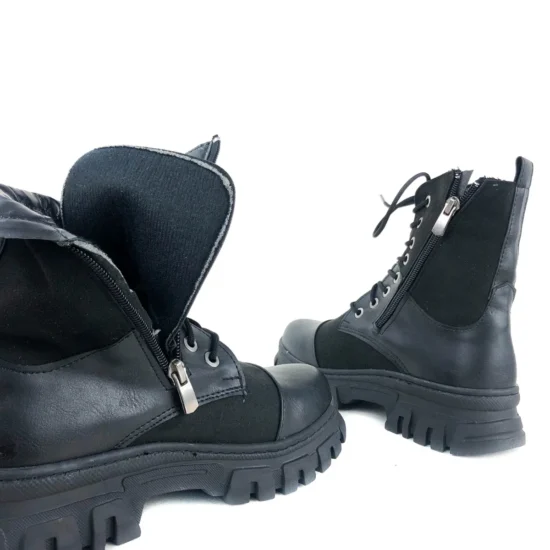 Дамски черни кубинки от еко кожа и велур Cotia 10113BL /