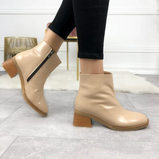 Елегантни боти на ток с топла подплата бежови /