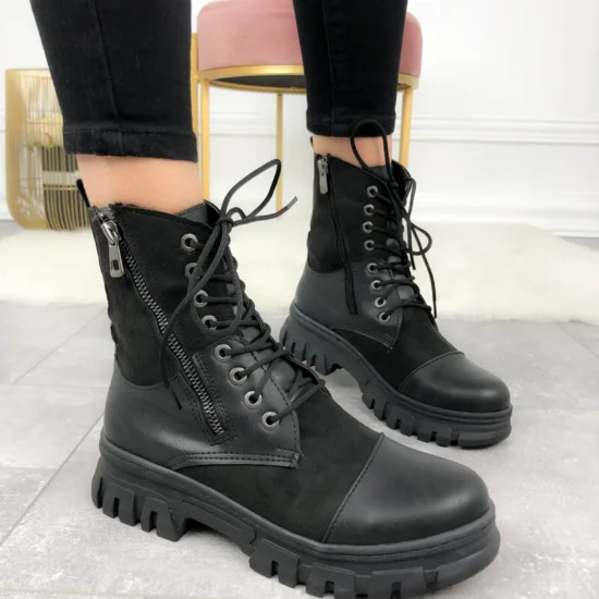 Alternative view of Дамски черни кубинки от еко кожа и велур Cotia 10113BL