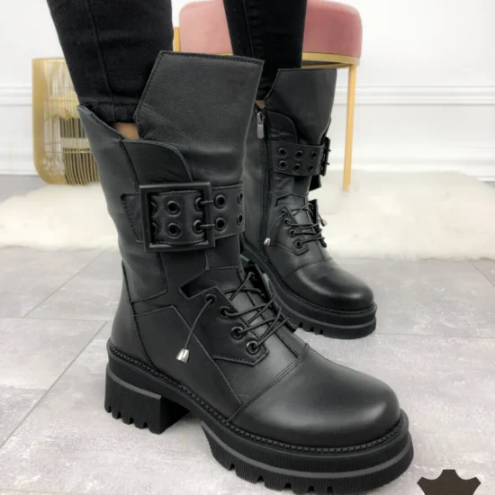 Черни кубинки естествена кожа Porto | Exclusive Collection 10083BL /