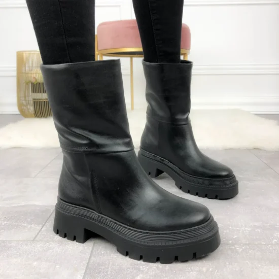 Дамски черни боти от мека еко кожа Barbara 10107BL /