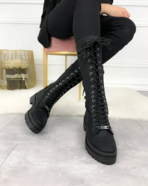 Дамски ботуши тип чорап под коляното Petrolina 10095BL в черен цвят