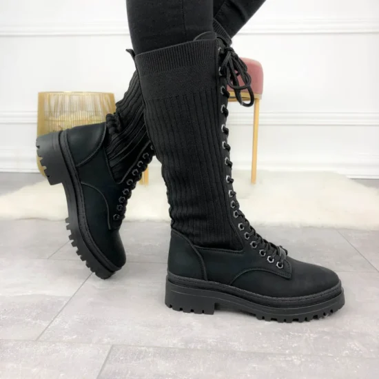 Alternative view of Дамски ботуши тип чорап под коляното Petrolina 10095BL в черен цвят