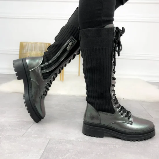 Alternative view of Дамски ботуши тип чорап под коляното Petrolina 10095SI в сребрист цвят