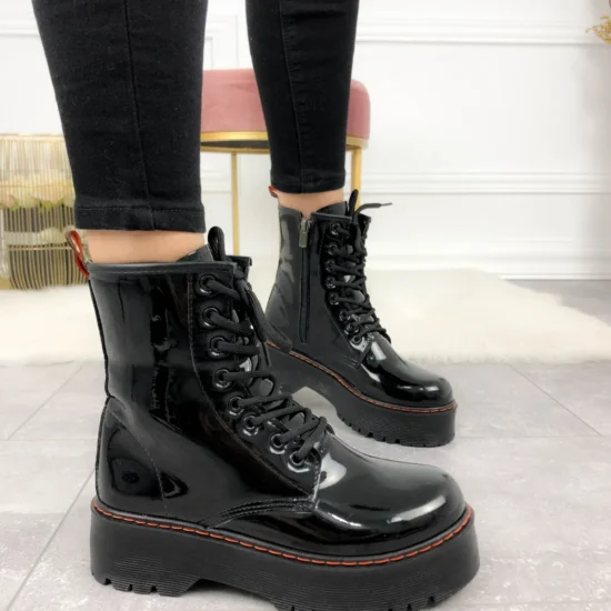 Alternative view of Лачени черни кубинки с висока подметка Santos 10091BL