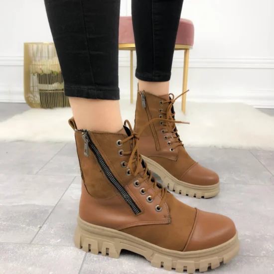 Alternative view of Дамски кафяви кубинки от еко кожа и велур Cotia 10113NW