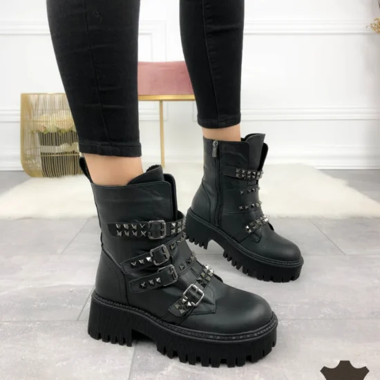 Черни кубинки естествена кожа Sao | Exclusive Collection 10085BL /