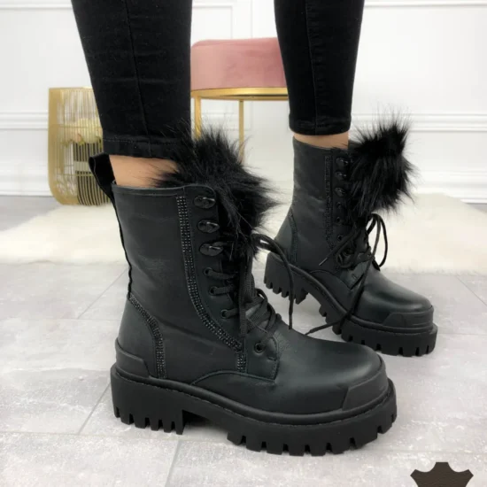 Кубинки естествена кожа с косъм Preto | Exclusive Collection 10086BL /